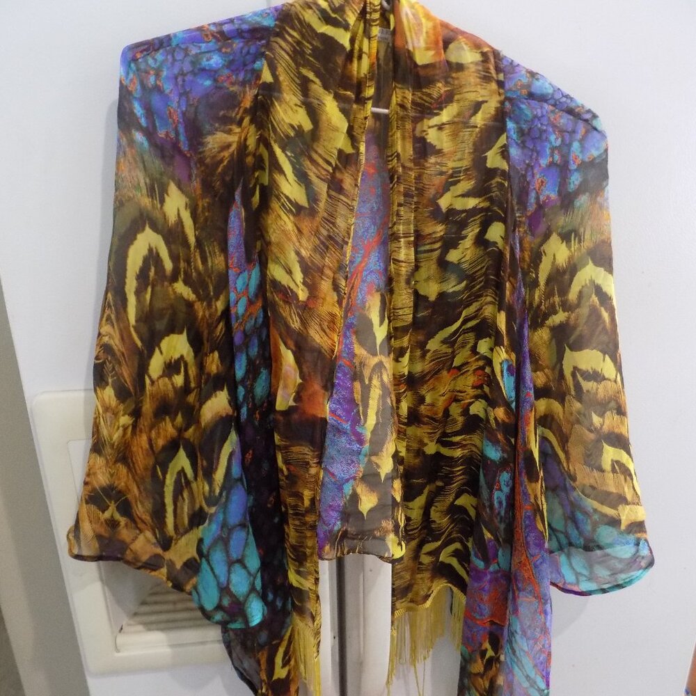 Alberto Makali rare 100% silk cardigan topper wrap s m art to wear boho